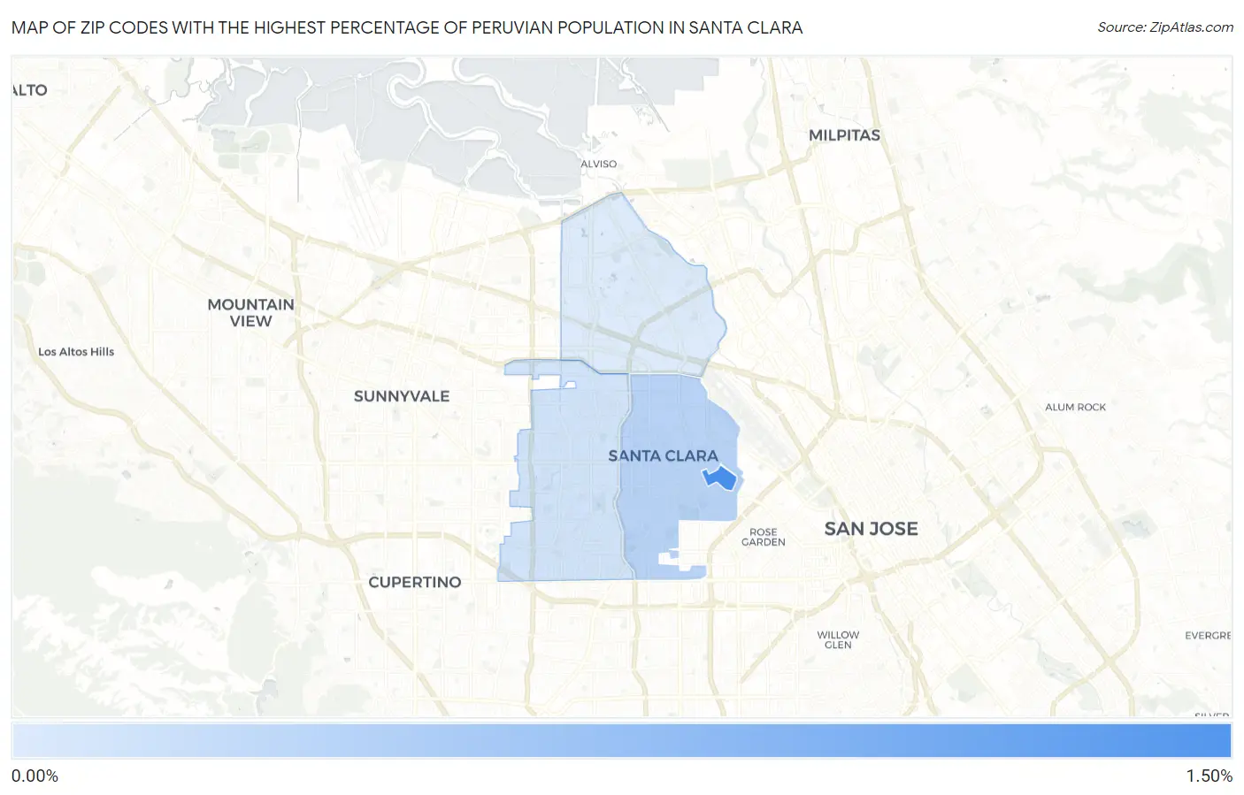 Zip Codes with the Highest Percentage of Peruvian Population in Santa Clara Map