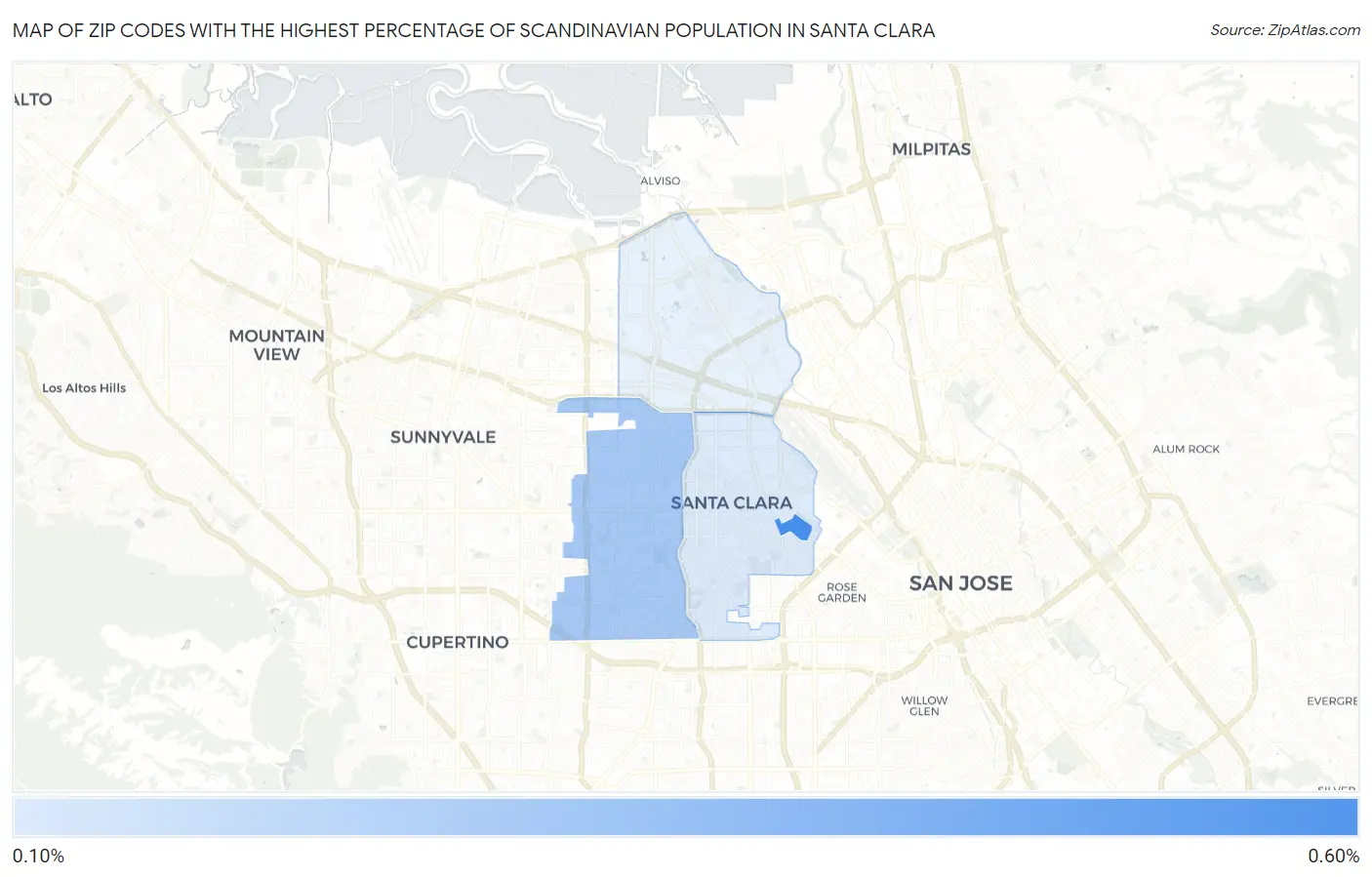 Zip Codes with the Highest Percentage of Scandinavian Population in Santa Clara Map