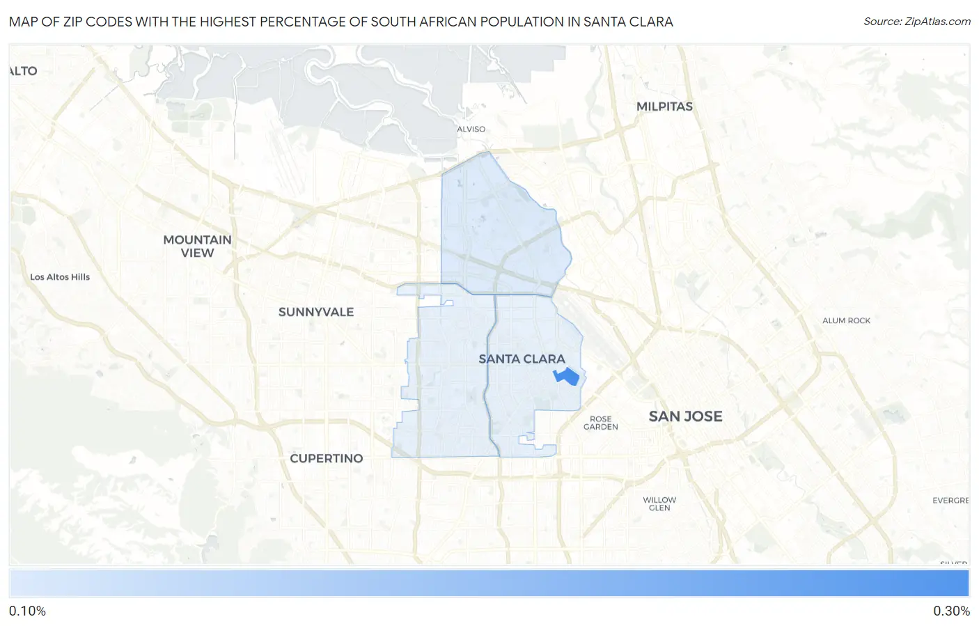 Zip Codes with the Highest Percentage of South African Population in Santa Clara Map