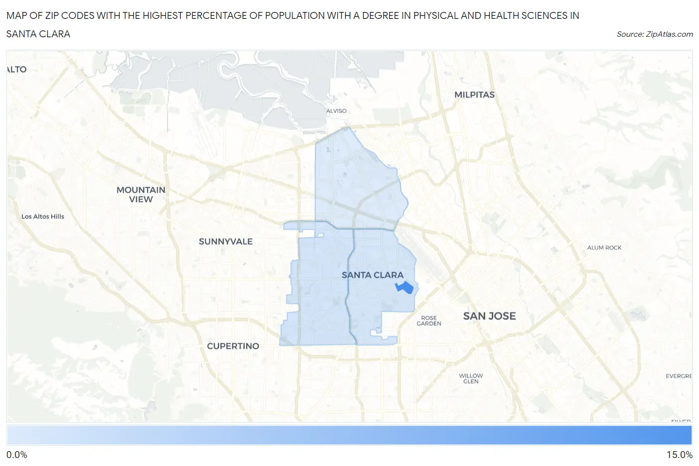 Zip Codes with the Highest Percentage of Population with a Degree in Physical and Health Sciences in Santa Clara Map