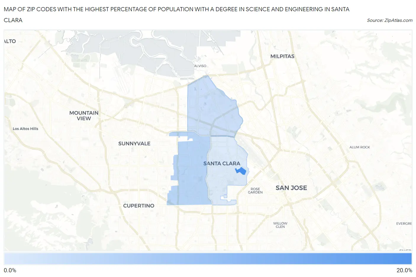 Zip Codes with the Highest Percentage of Population with a Degree in Science and Engineering in Santa Clara Map