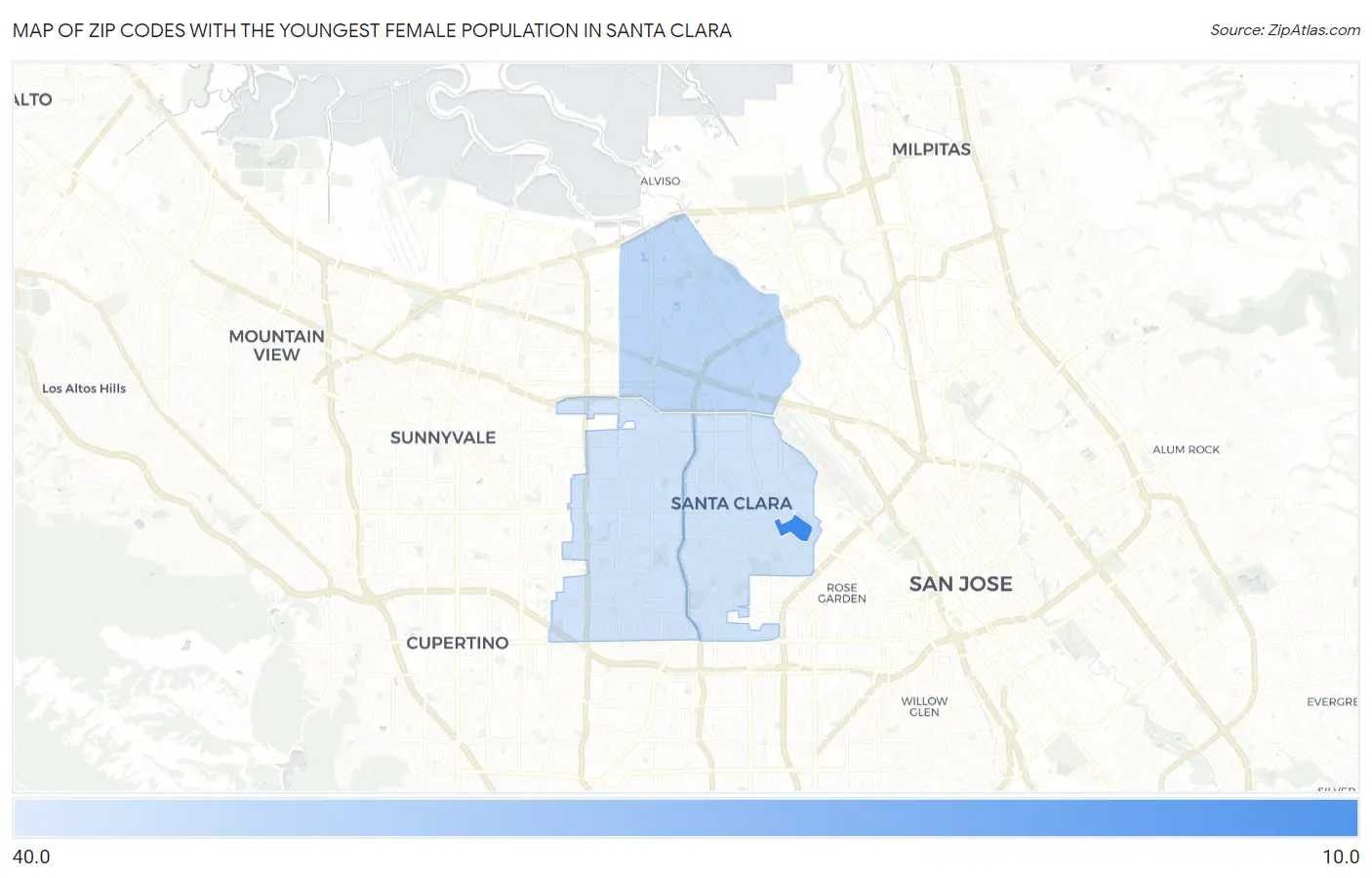 Zip Codes with the Youngest Female Population in Santa Clara Map