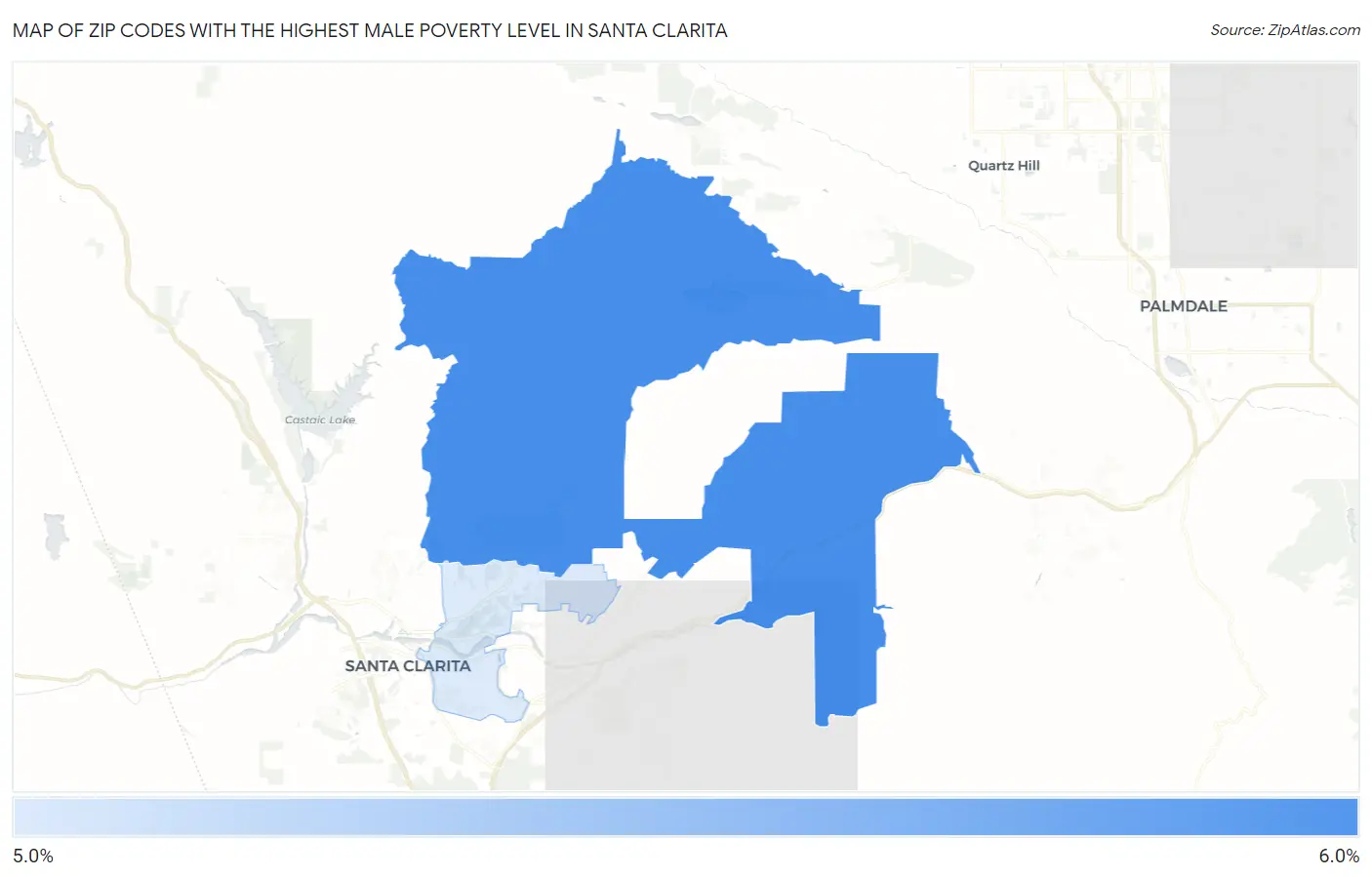 Zip Codes with the Highest Male Poverty Level in Santa Clarita Map