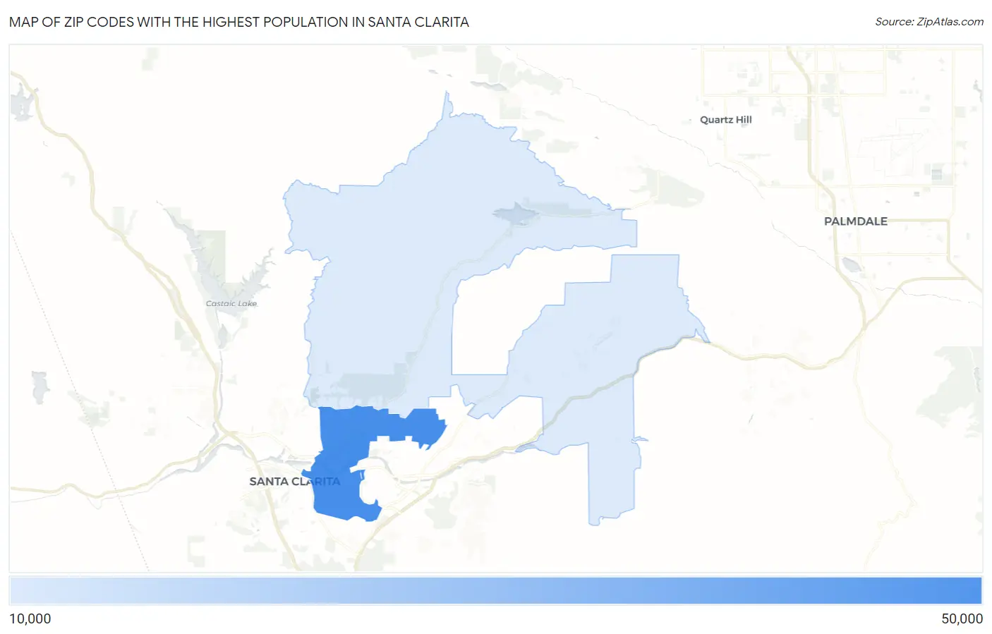 Zip Codes with the Highest Population in Santa Clarita Map