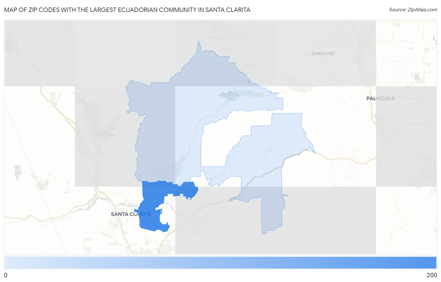 Zip Codes with the Largest Ecuadorian Community in Santa Clarita Map