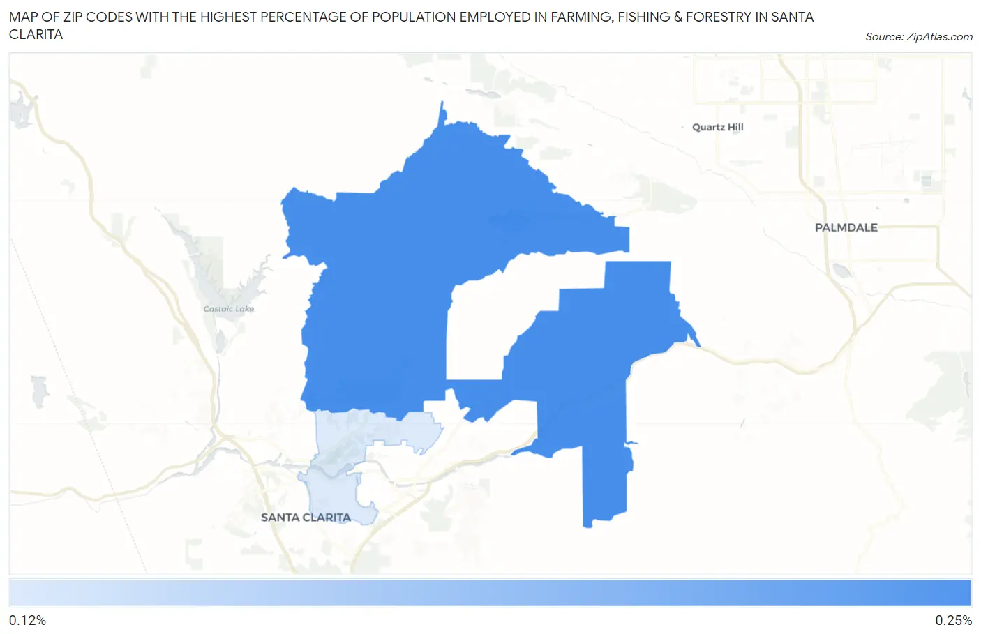 Zip Codes with the Highest Percentage of Population Employed in Farming, Fishing & Forestry in Santa Clarita Map
