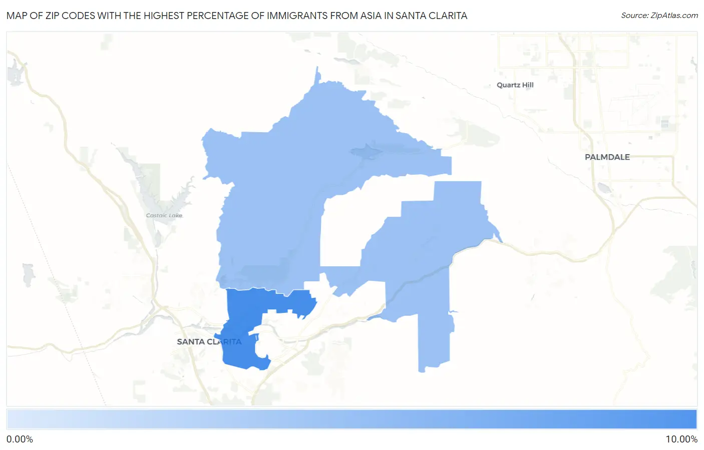 Zip Codes with the Highest Percentage of Immigrants from Asia in Santa Clarita Map