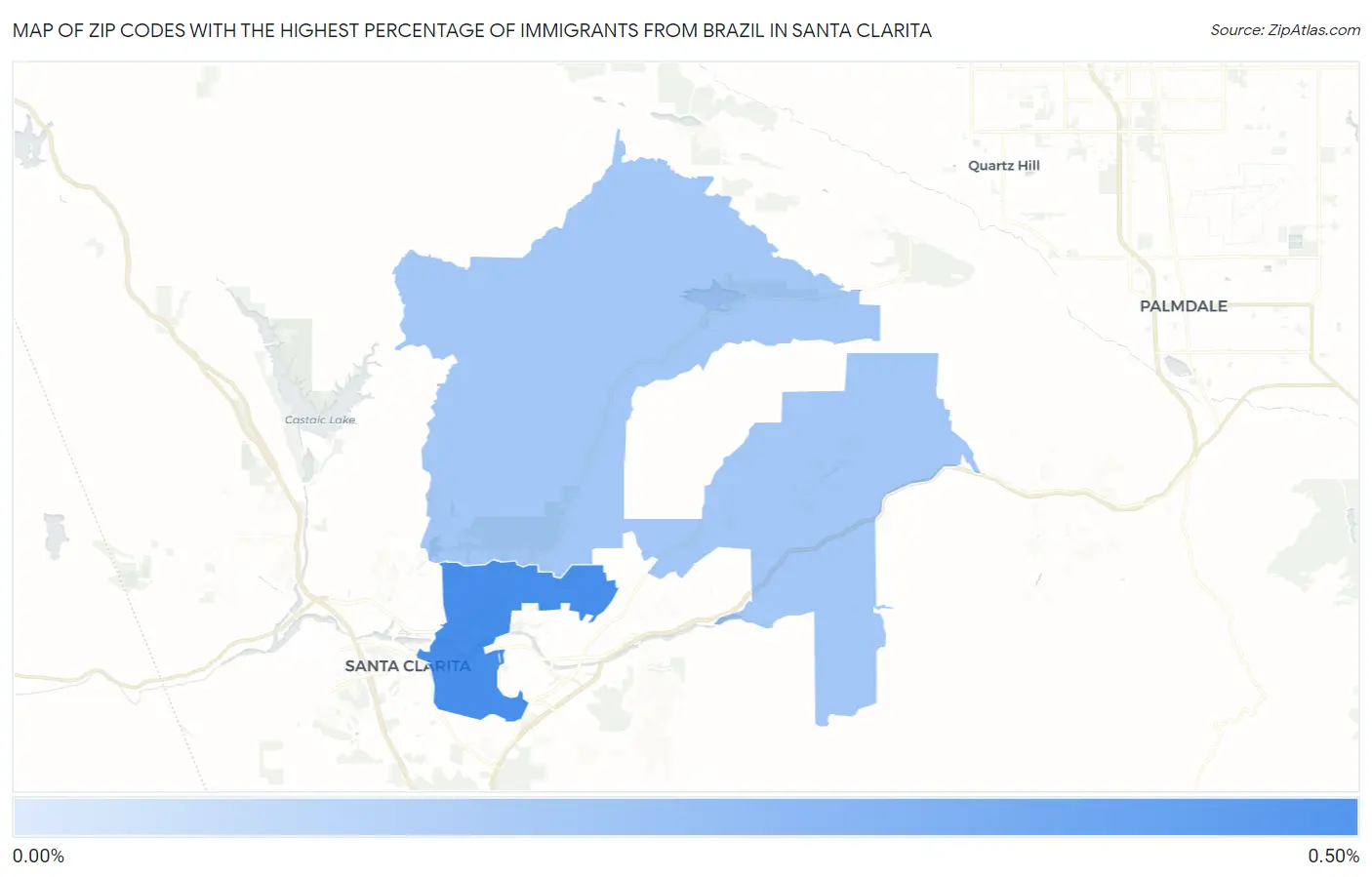 Zip Codes with the Highest Percentage of Immigrants from Brazil in Santa Clarita Map
