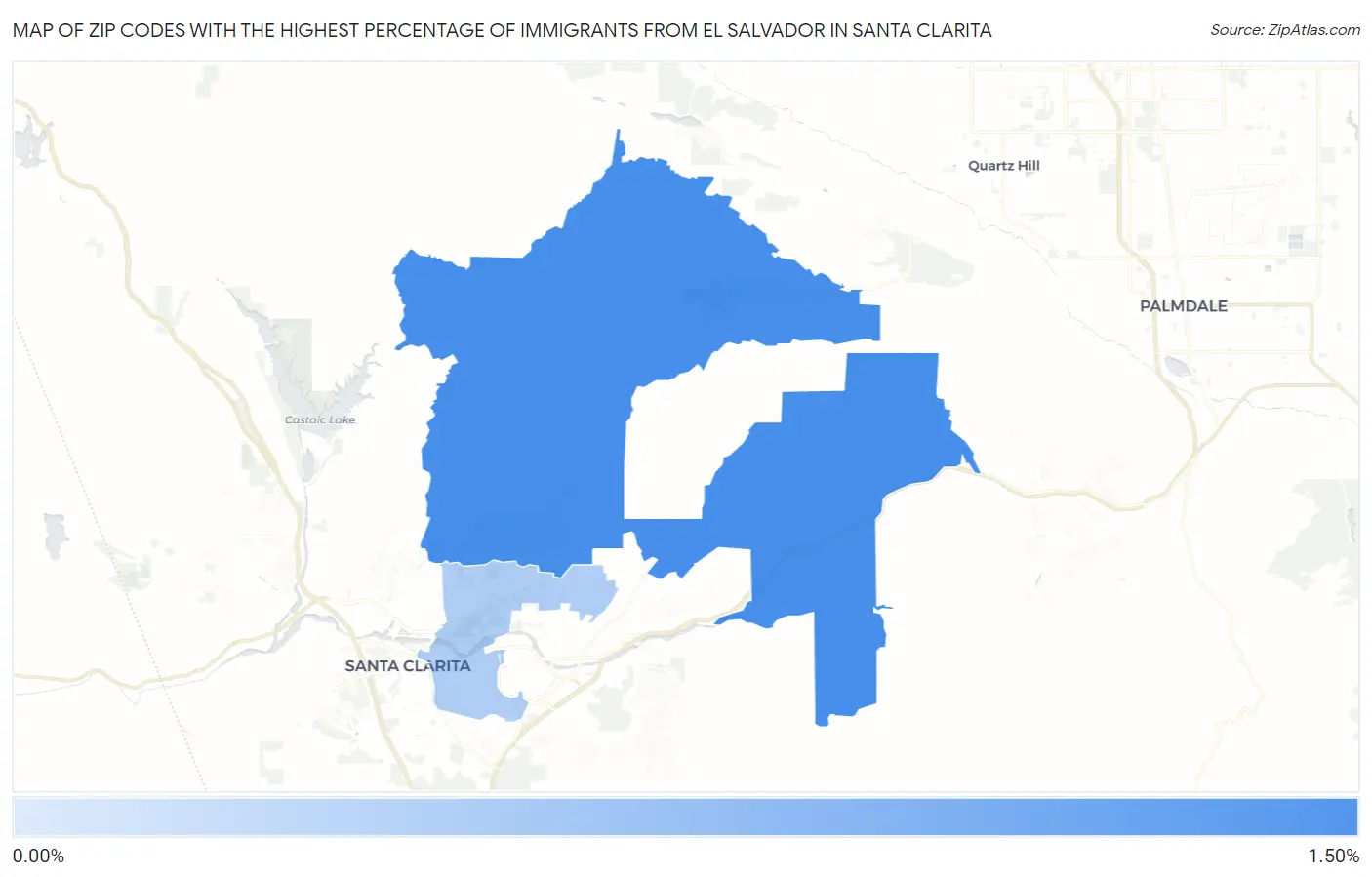 Zip Codes with the Highest Percentage of Immigrants from El Salvador in Santa Clarita Map