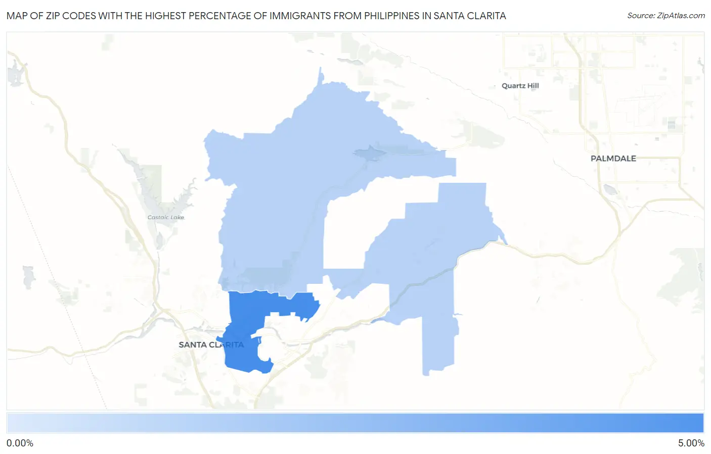Zip Codes with the Highest Percentage of Immigrants from Philippines in Santa Clarita Map