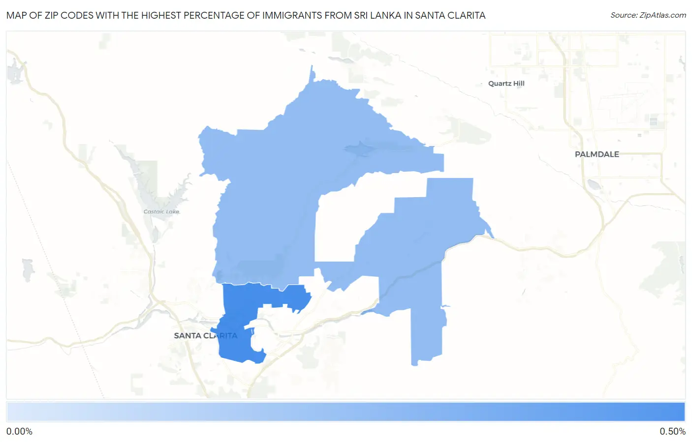 Zip Codes with the Highest Percentage of Immigrants from Sri Lanka in Santa Clarita Map
