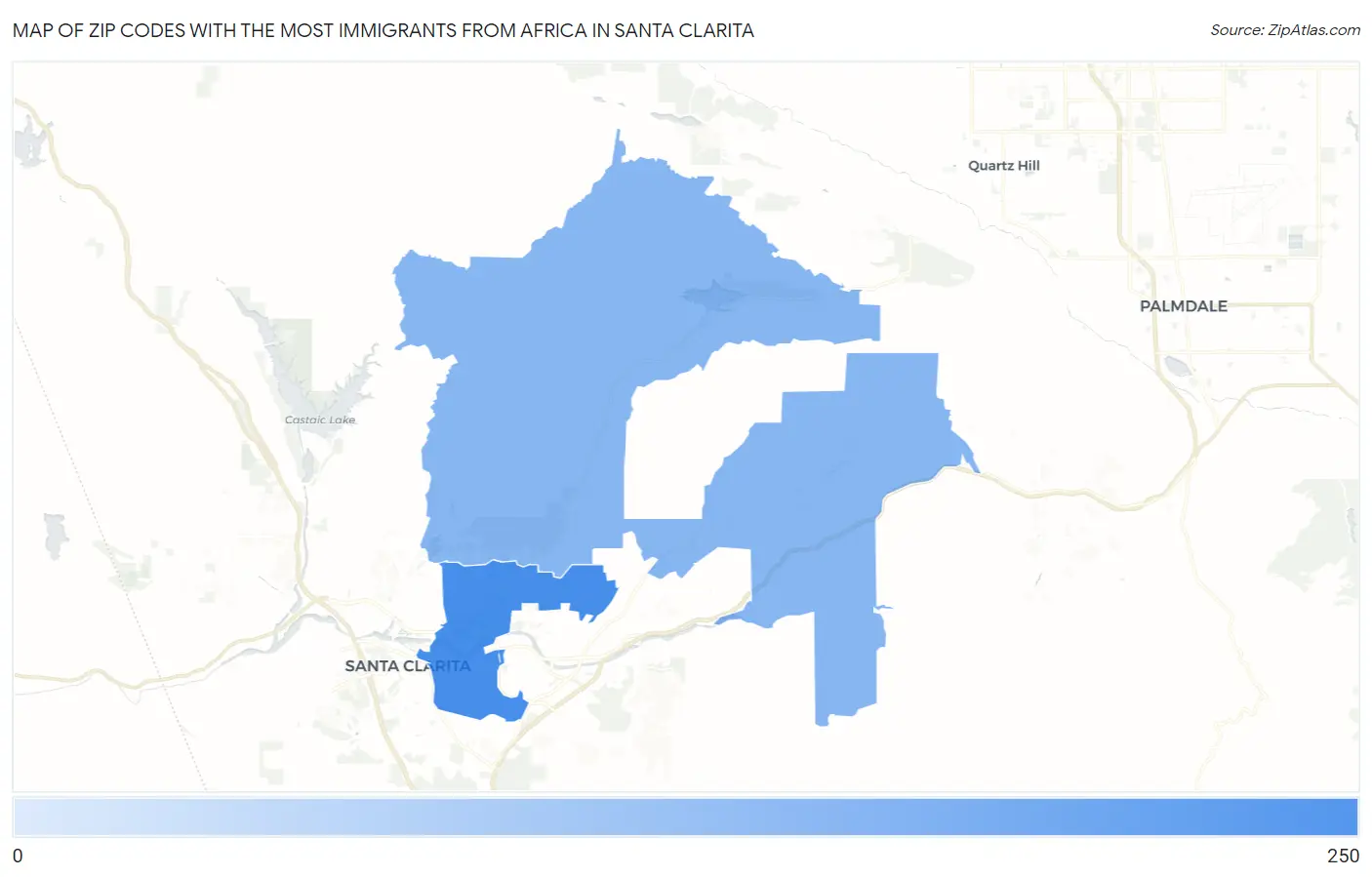 Zip Codes with the Most Immigrants from Africa in Santa Clarita Map