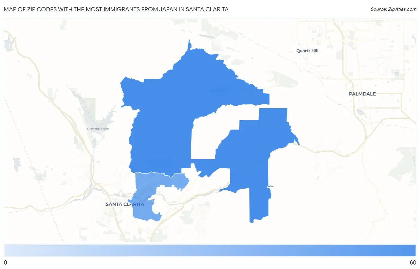 Zip Codes with the Most Immigrants from Japan in Santa Clarita Map