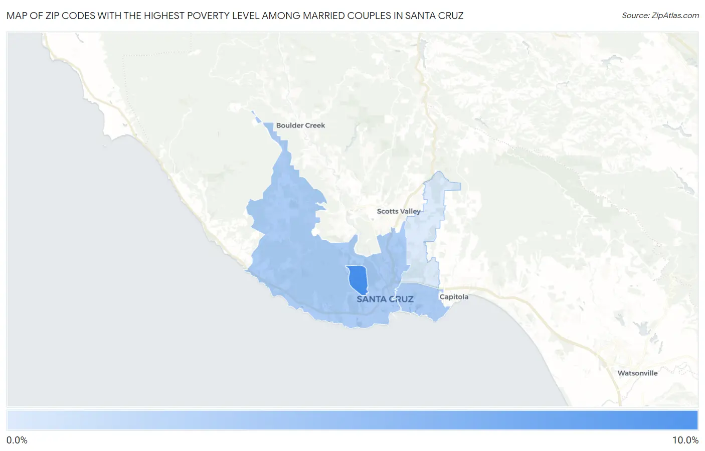 Zip Codes with the Highest Poverty Level Among Married Couples in Santa Cruz Map