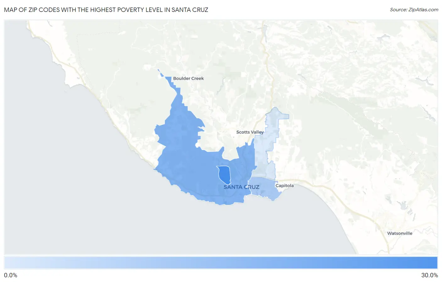Zip Codes with the Highest Poverty Level in Santa Cruz Map