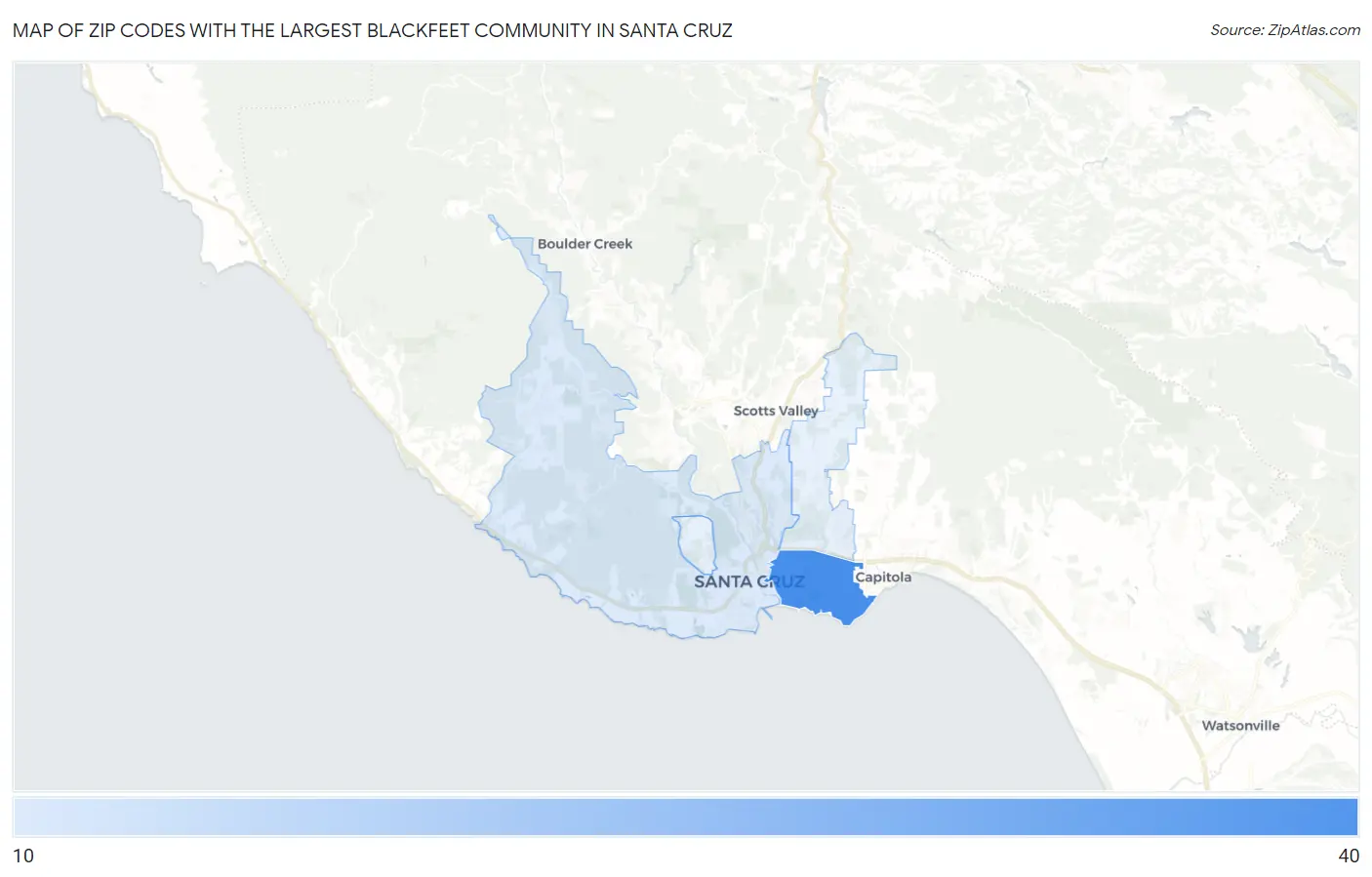 Zip Codes with the Largest Blackfeet Community in Santa Cruz Map