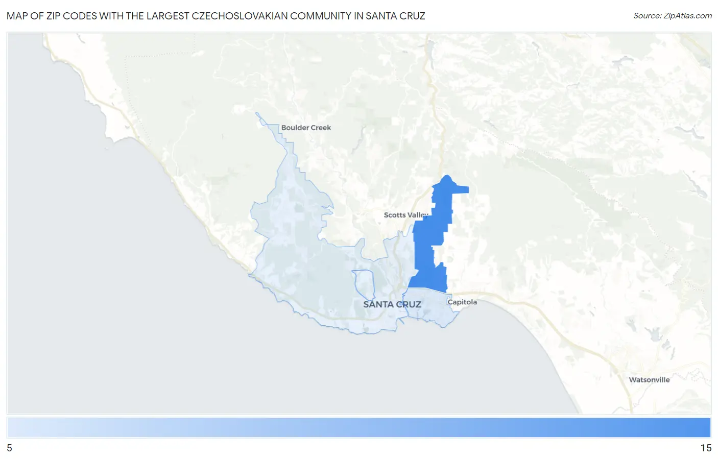 Zip Codes with the Largest Czechoslovakian Community in Santa Cruz Map