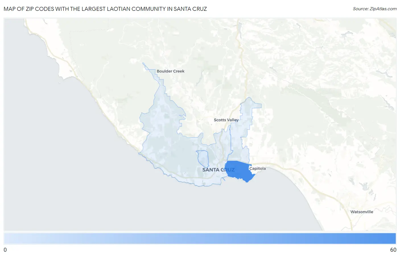 Zip Codes with the Largest Laotian Community in Santa Cruz Map