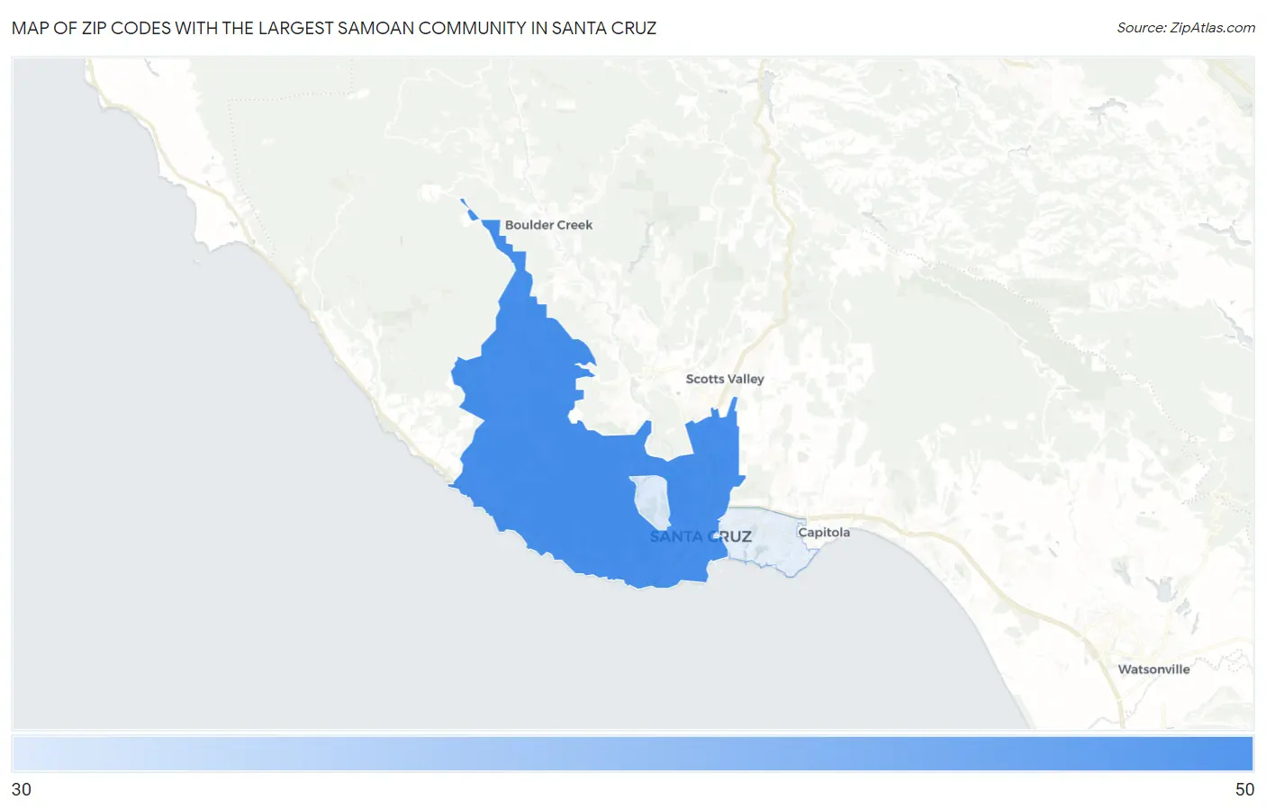 Zip Codes with the Largest Samoan Community in Santa Cruz Map