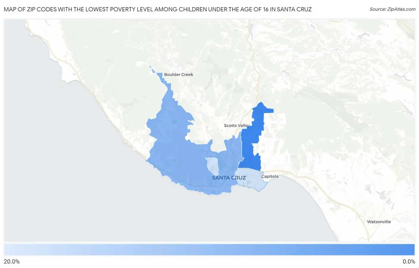 Zip Codes with the Lowest Poverty Level Among Children Under the Age of 16 in Santa Cruz Map