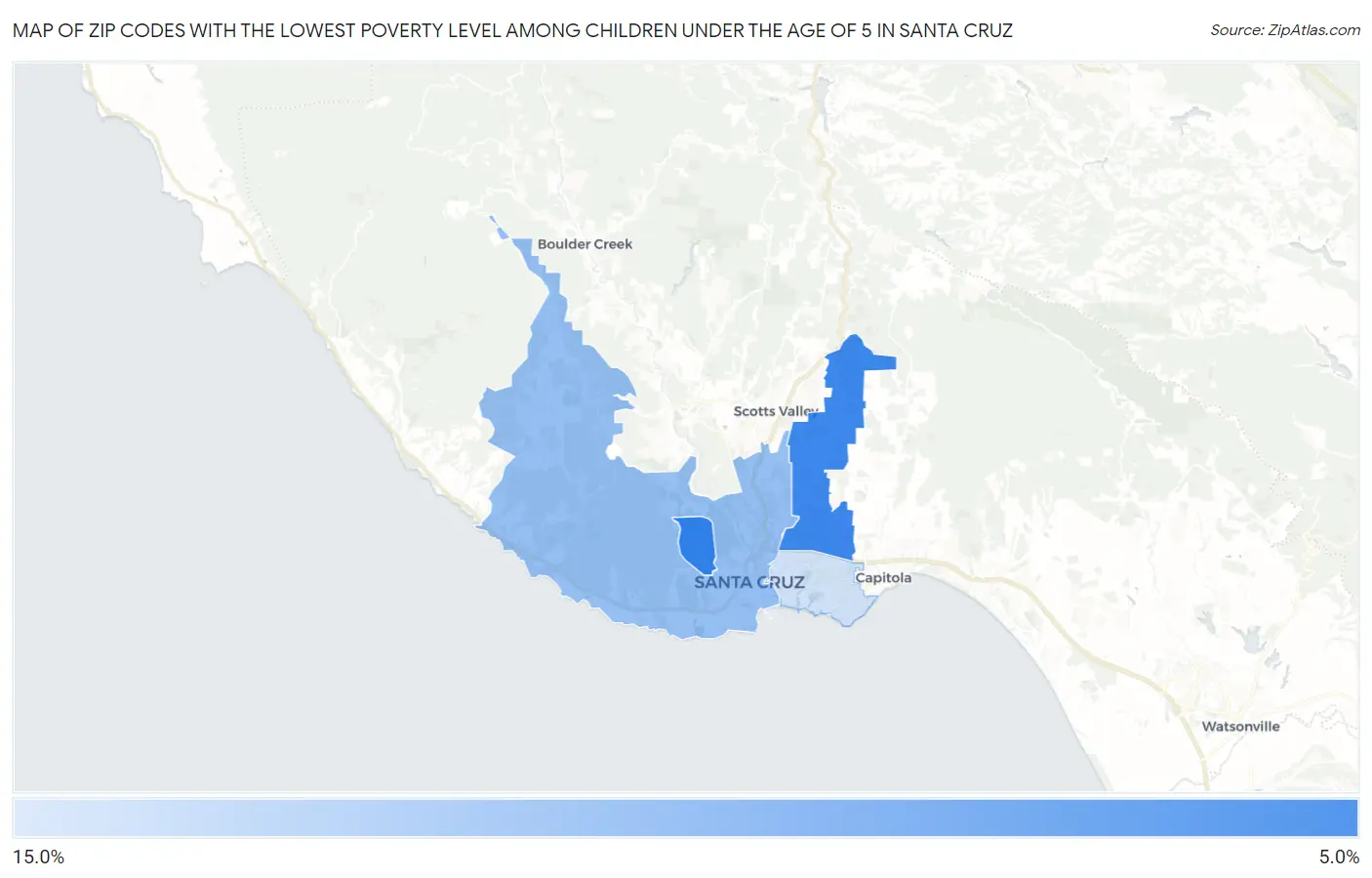 Zip Codes with the Lowest Poverty Level Among Children Under the Age of 5 in Santa Cruz Map