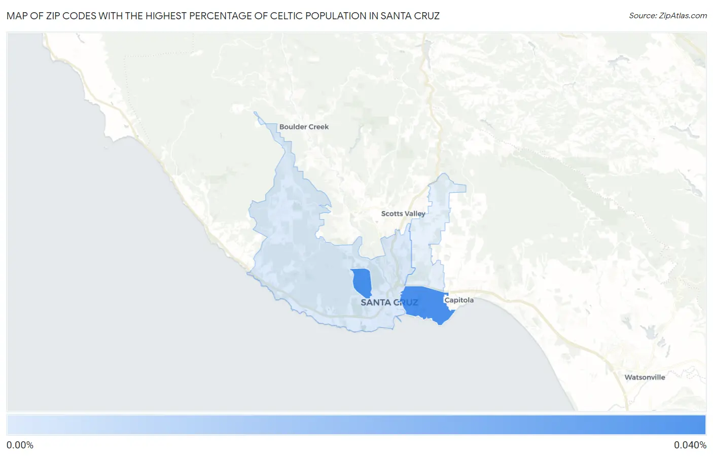 Zip Codes with the Highest Percentage of Celtic Population in Santa Cruz Map