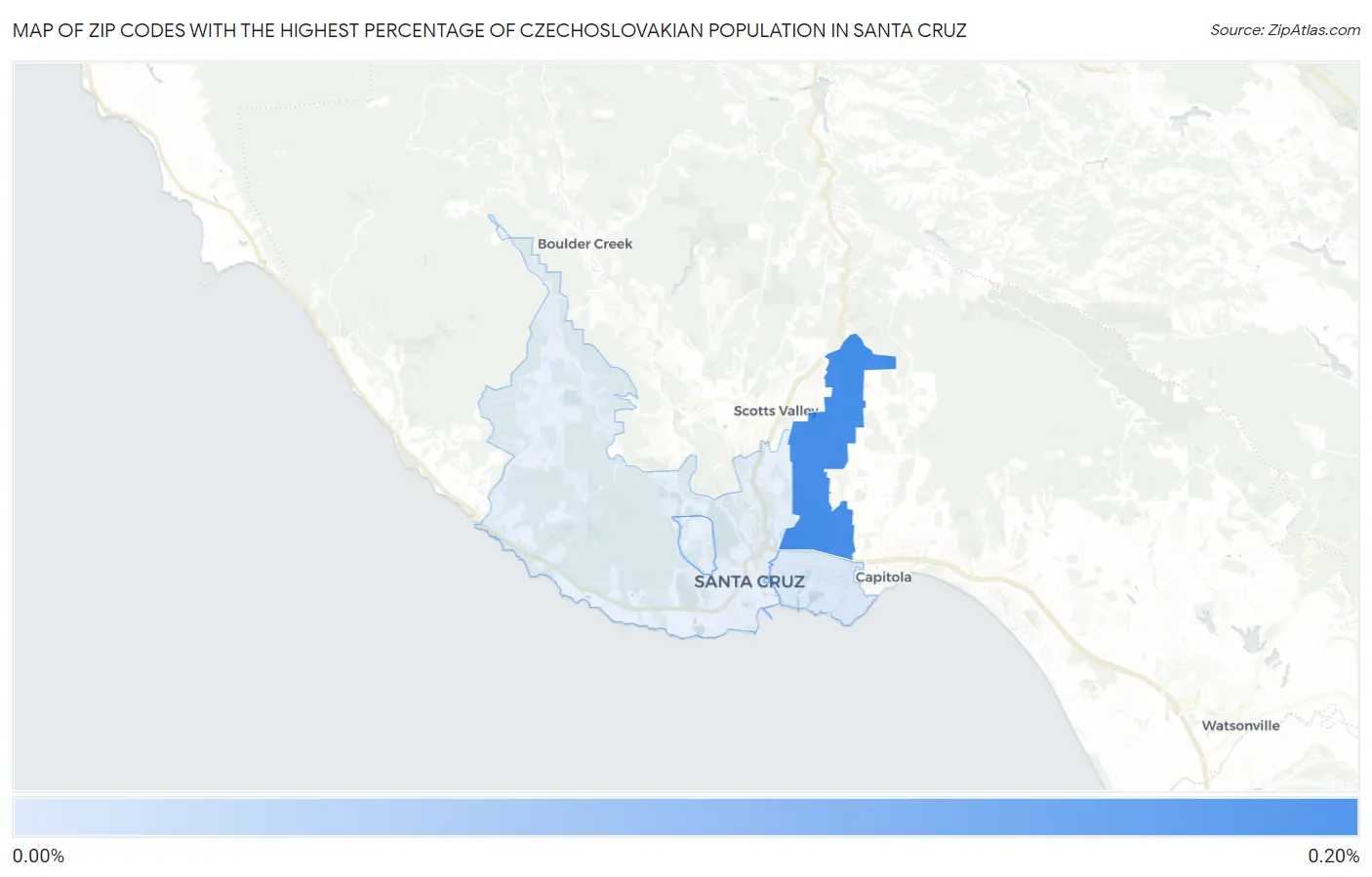 Zip Codes with the Highest Percentage of Czechoslovakian Population in Santa Cruz Map