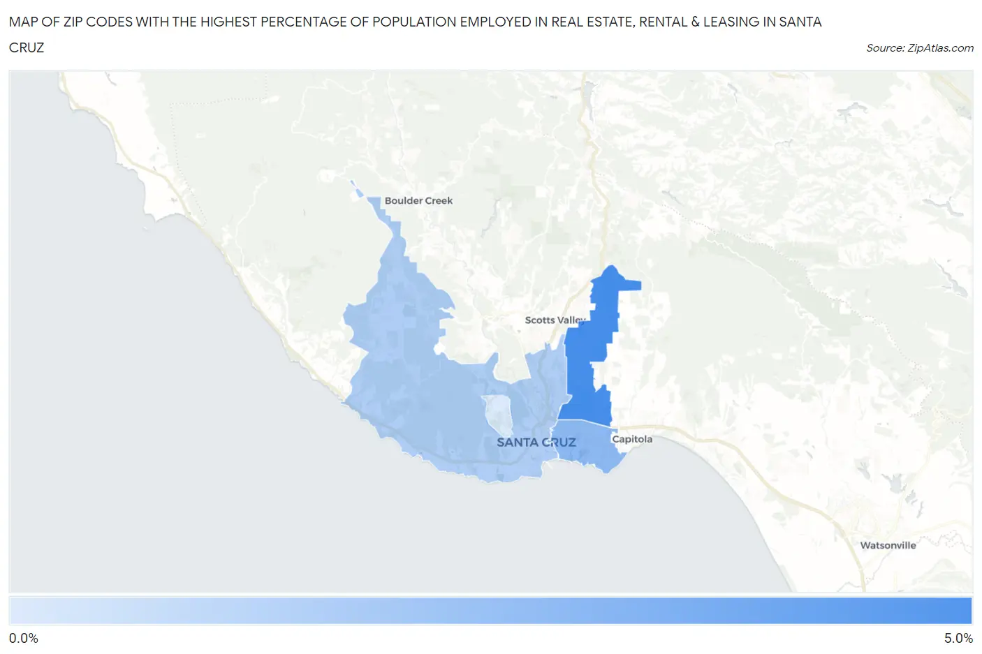 Zip Codes with the Highest Percentage of Population Employed in Real Estate, Rental & Leasing in Santa Cruz Map