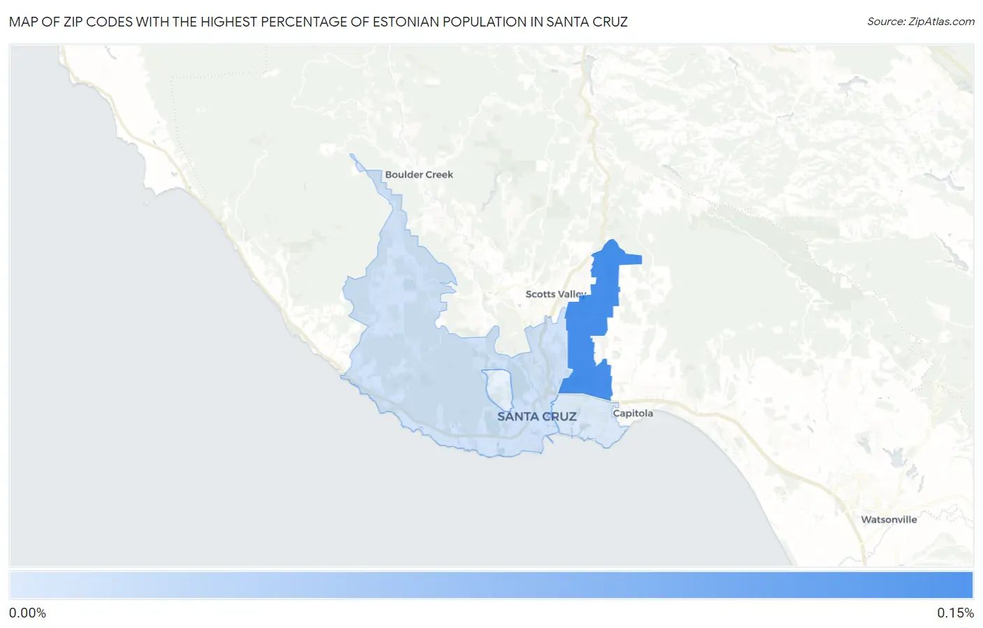 Zip Codes with the Highest Percentage of Estonian Population in Santa Cruz Map