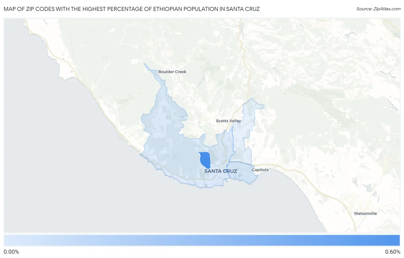 Zip Codes with the Highest Percentage of Ethiopian Population in Santa Cruz Map