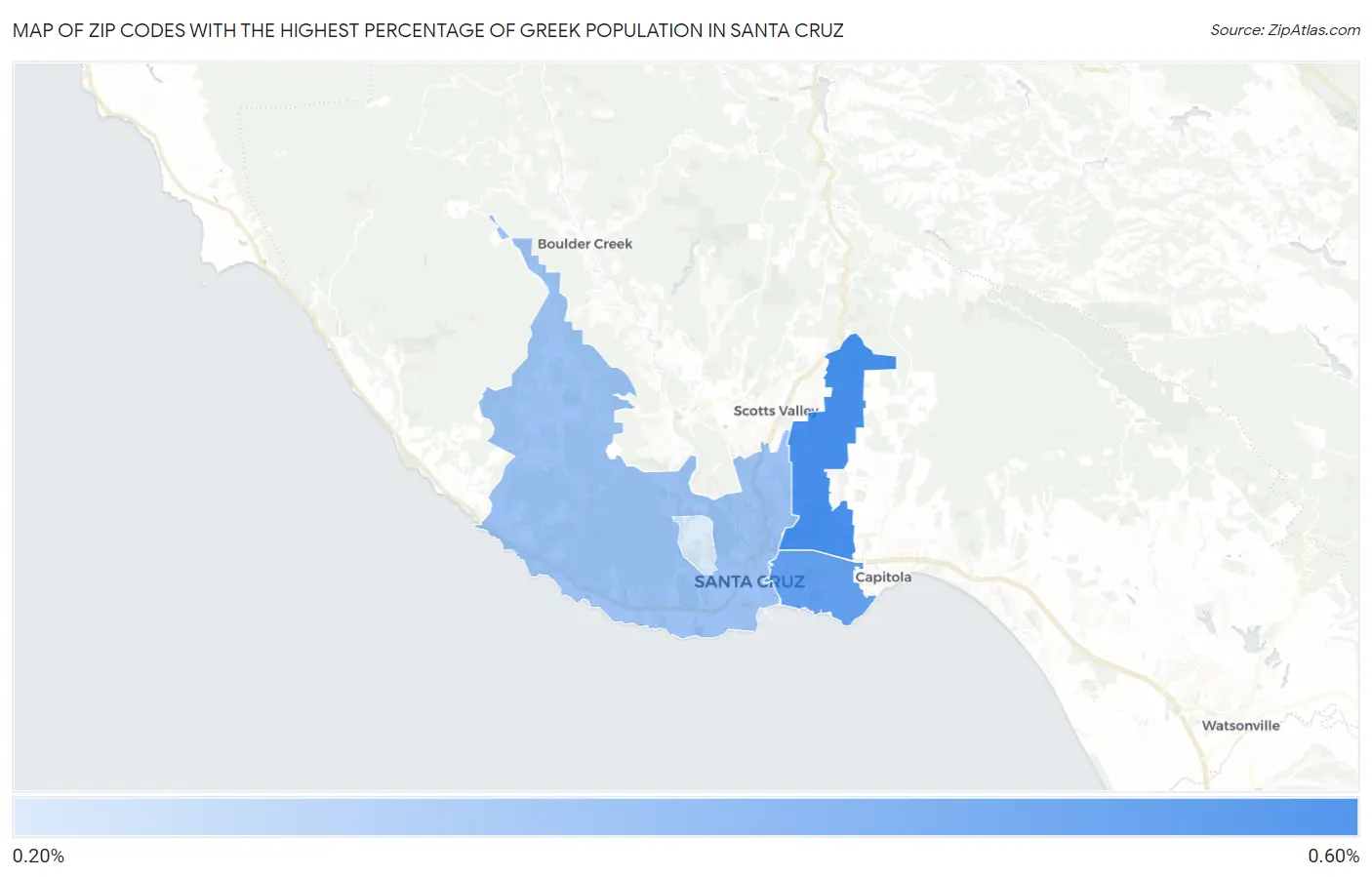Zip Codes with the Highest Percentage of Greek Population in Santa Cruz Map