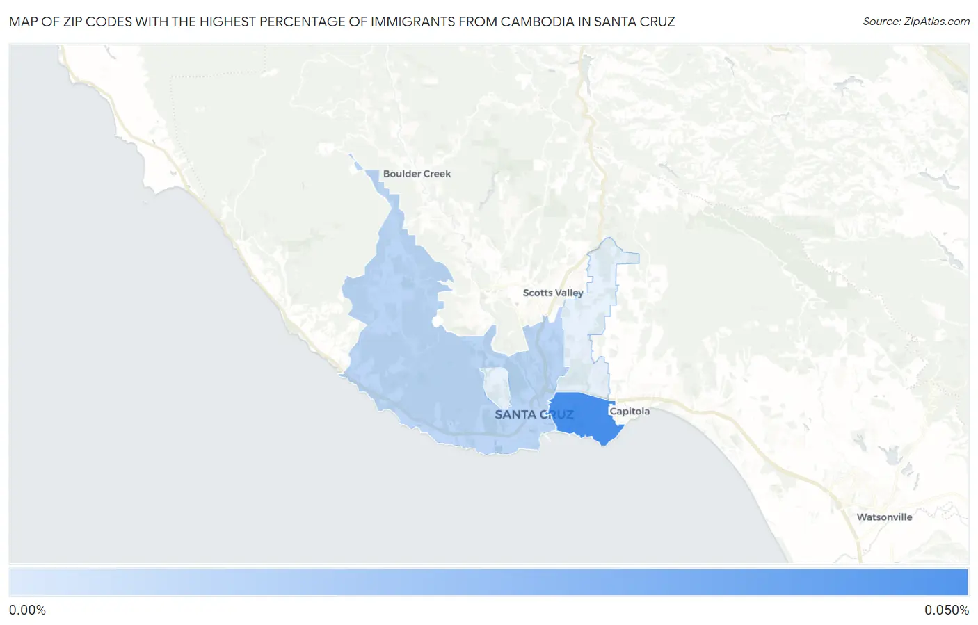 Zip Codes with the Highest Percentage of Immigrants from Cambodia in Santa Cruz Map