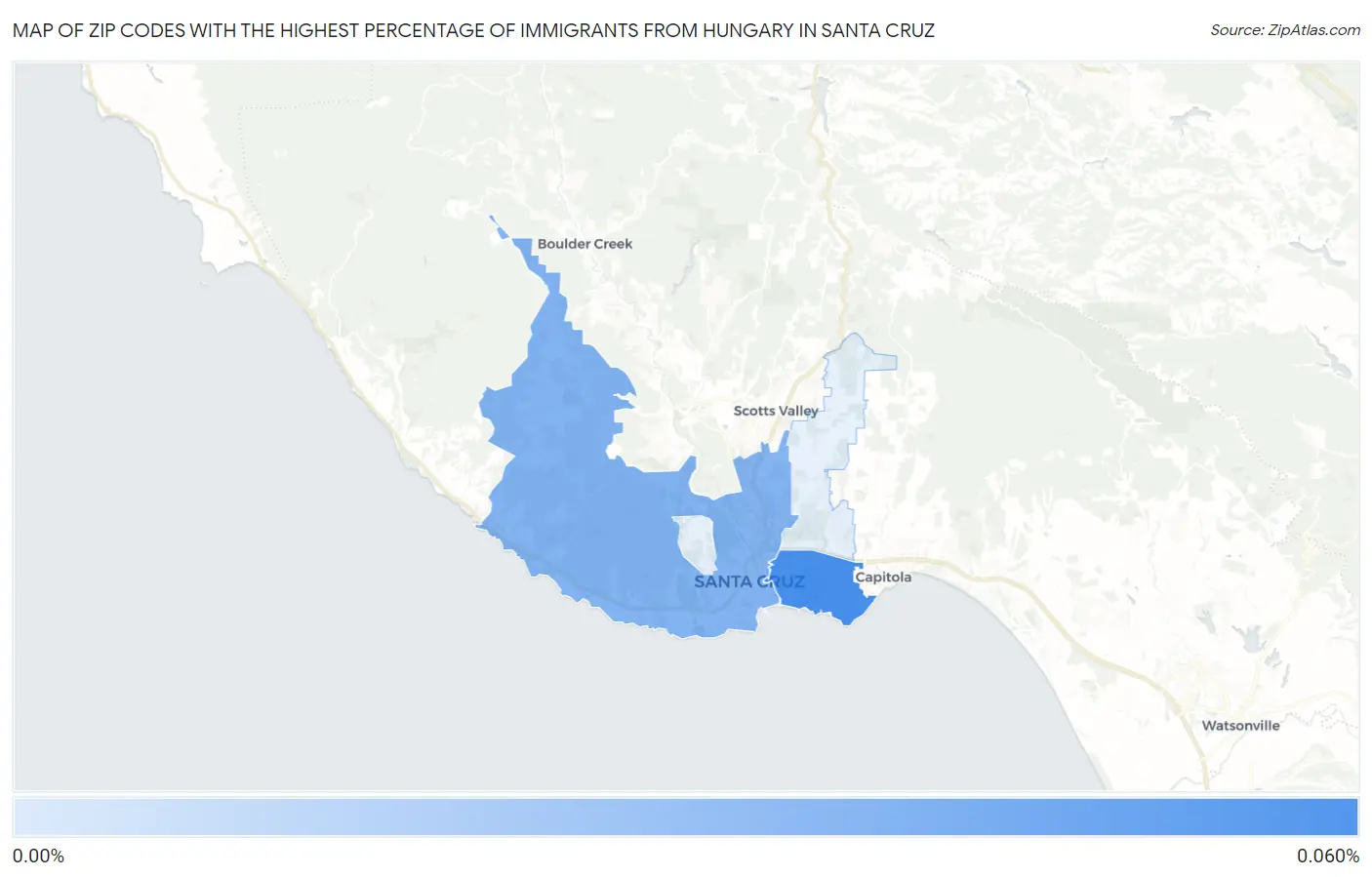 Zip Codes with the Highest Percentage of Immigrants from Hungary in Santa Cruz Map