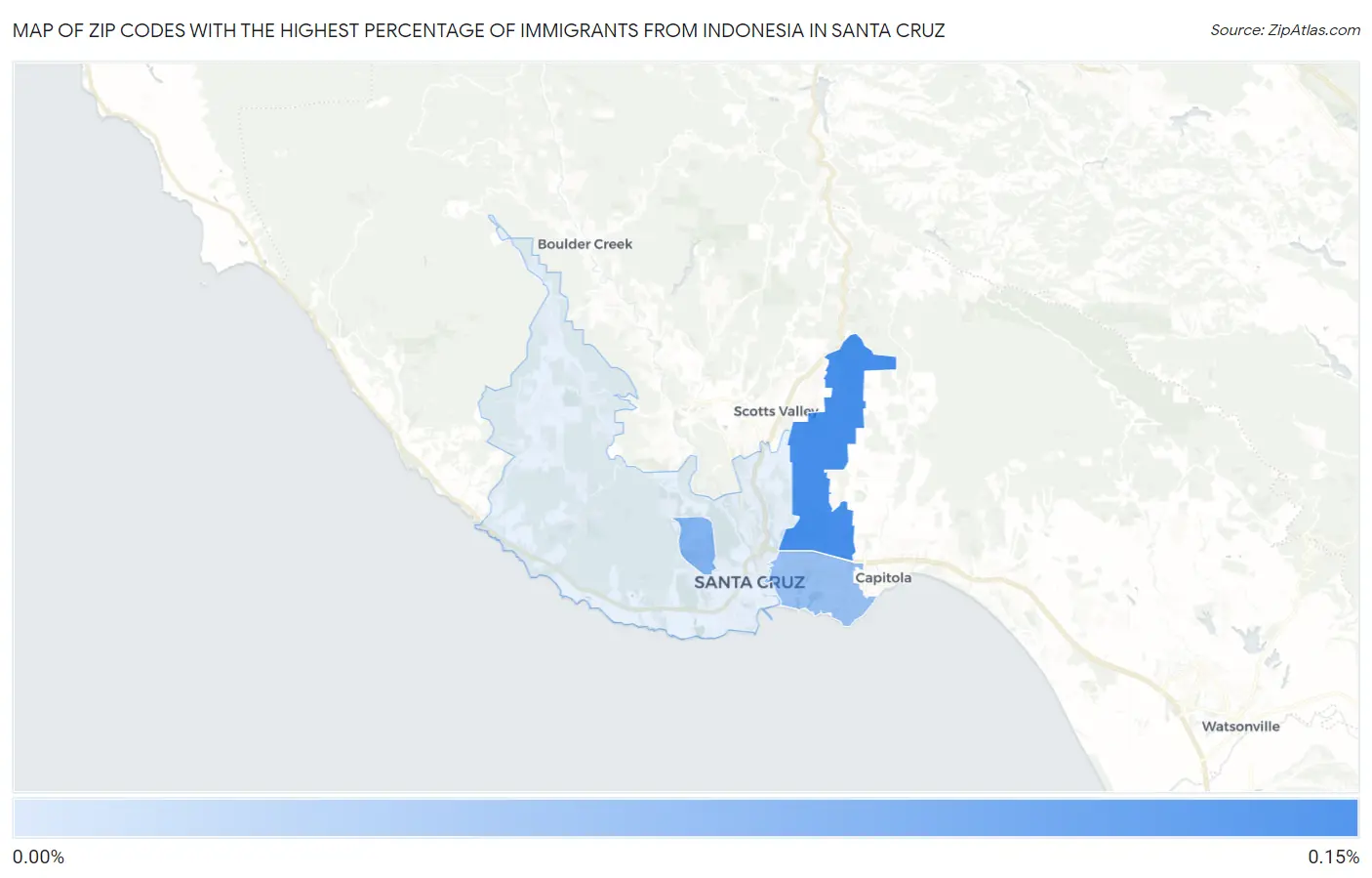 Zip Codes with the Highest Percentage of Immigrants from Indonesia in Santa Cruz Map