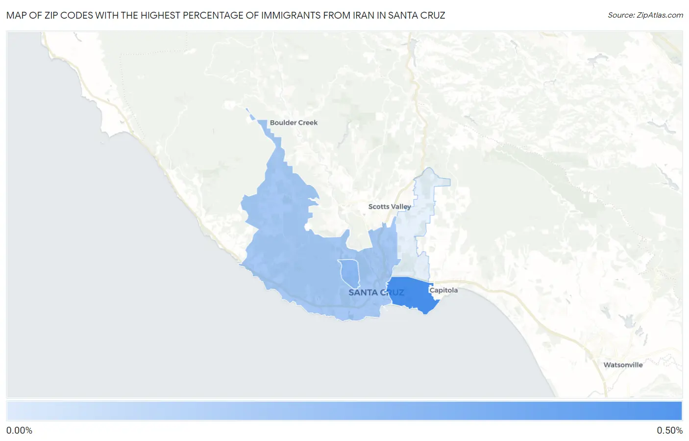 Zip Codes with the Highest Percentage of Immigrants from Iran in Santa Cruz Map