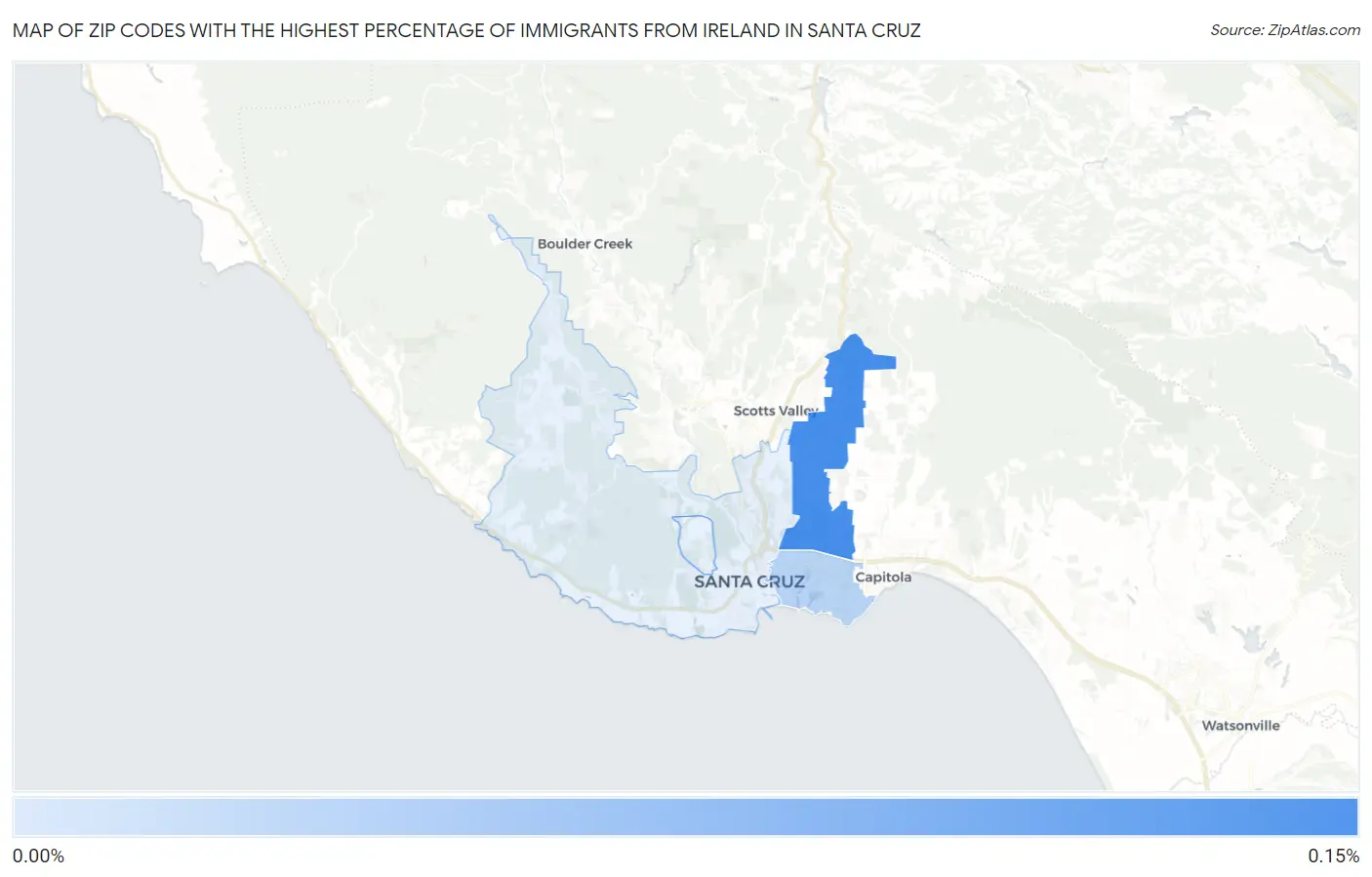 Zip Codes with the Highest Percentage of Immigrants from Ireland in Santa Cruz Map