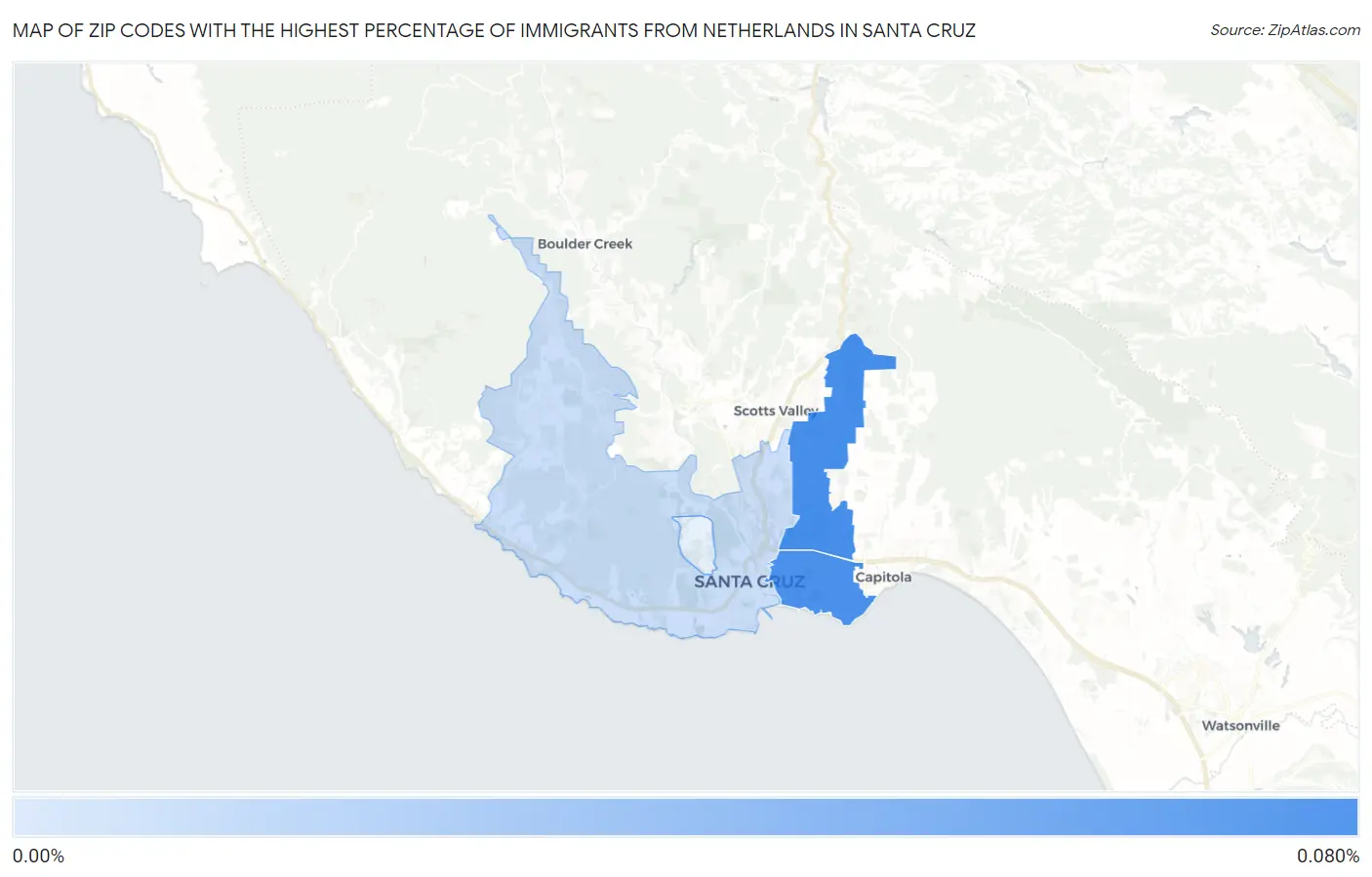 Zip Codes with the Highest Percentage of Immigrants from Netherlands in Santa Cruz Map
