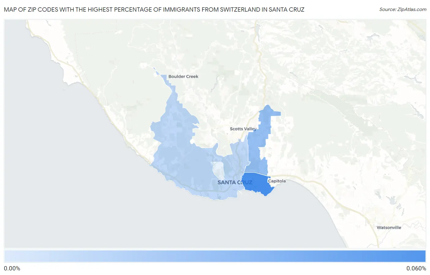 Zip Codes with the Highest Percentage of Immigrants from Switzerland in Santa Cruz Map