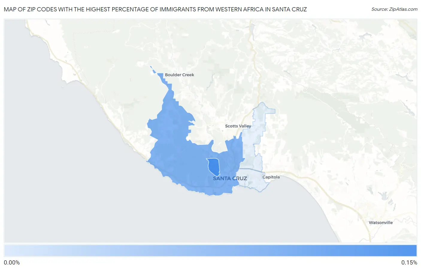 Zip Codes with the Highest Percentage of Immigrants from Western Africa in Santa Cruz Map