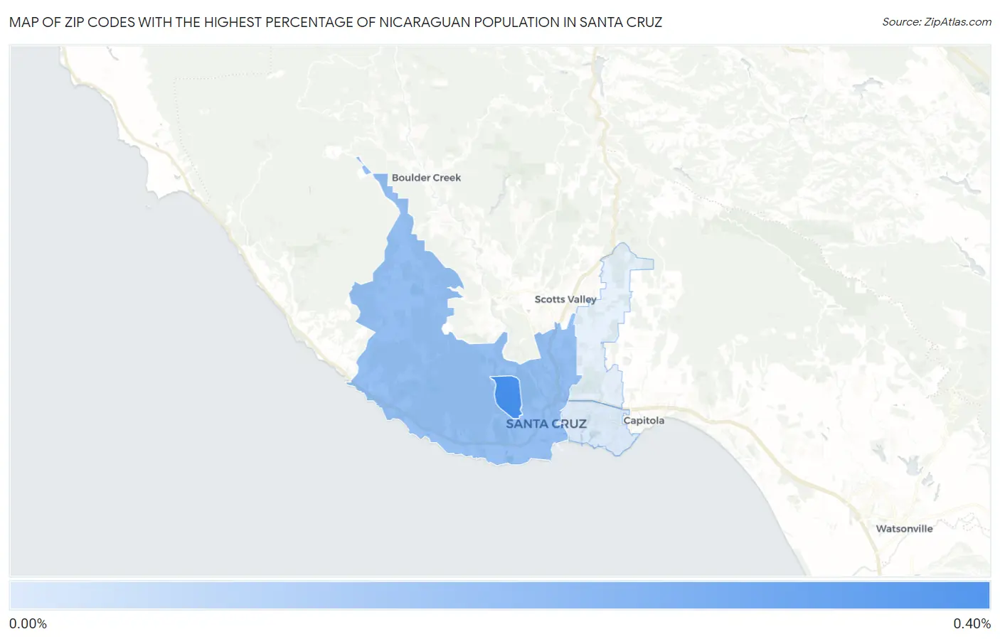 Zip Codes with the Highest Percentage of Nicaraguan Population in Santa Cruz Map