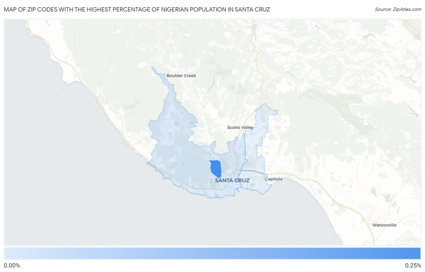 Zip Codes with the Highest Percentage of Nigerian Population in Santa Cruz Map
