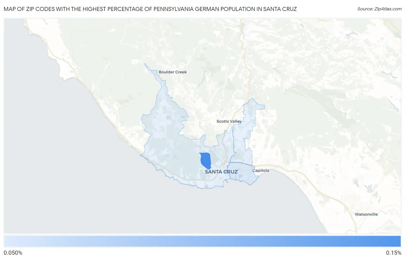 Zip Codes with the Highest Percentage of Pennsylvania German Population in Santa Cruz Map
