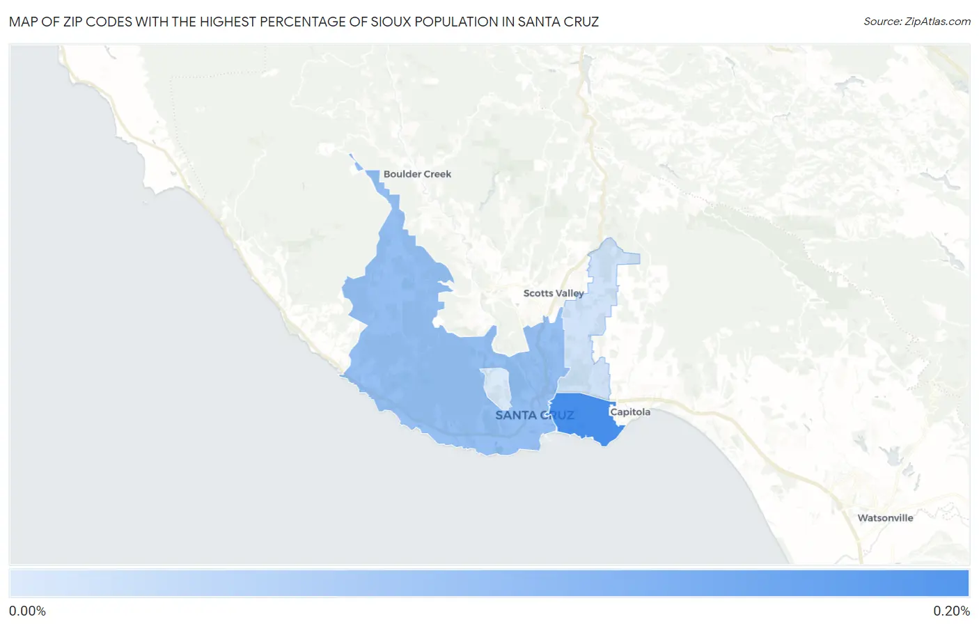 Zip Codes with the Highest Percentage of Sioux Population in Santa Cruz Map