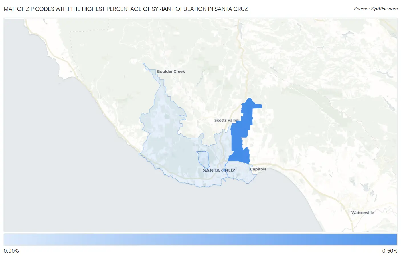 Zip Codes with the Highest Percentage of Syrian Population in Santa Cruz Map