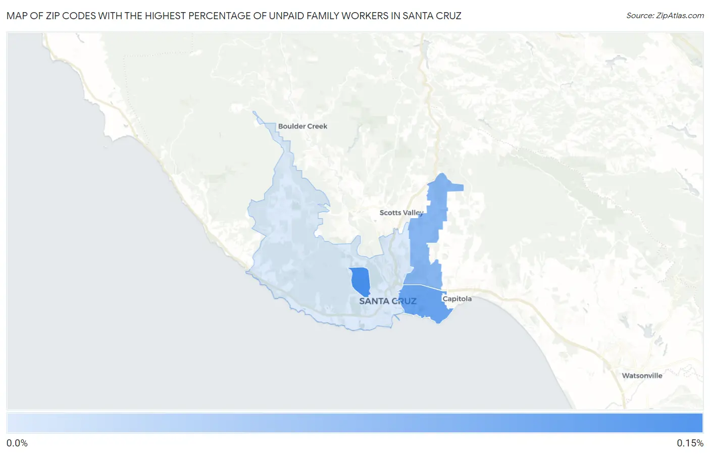 Zip Codes with the Highest Percentage of Unpaid Family Workers in Santa Cruz Map
