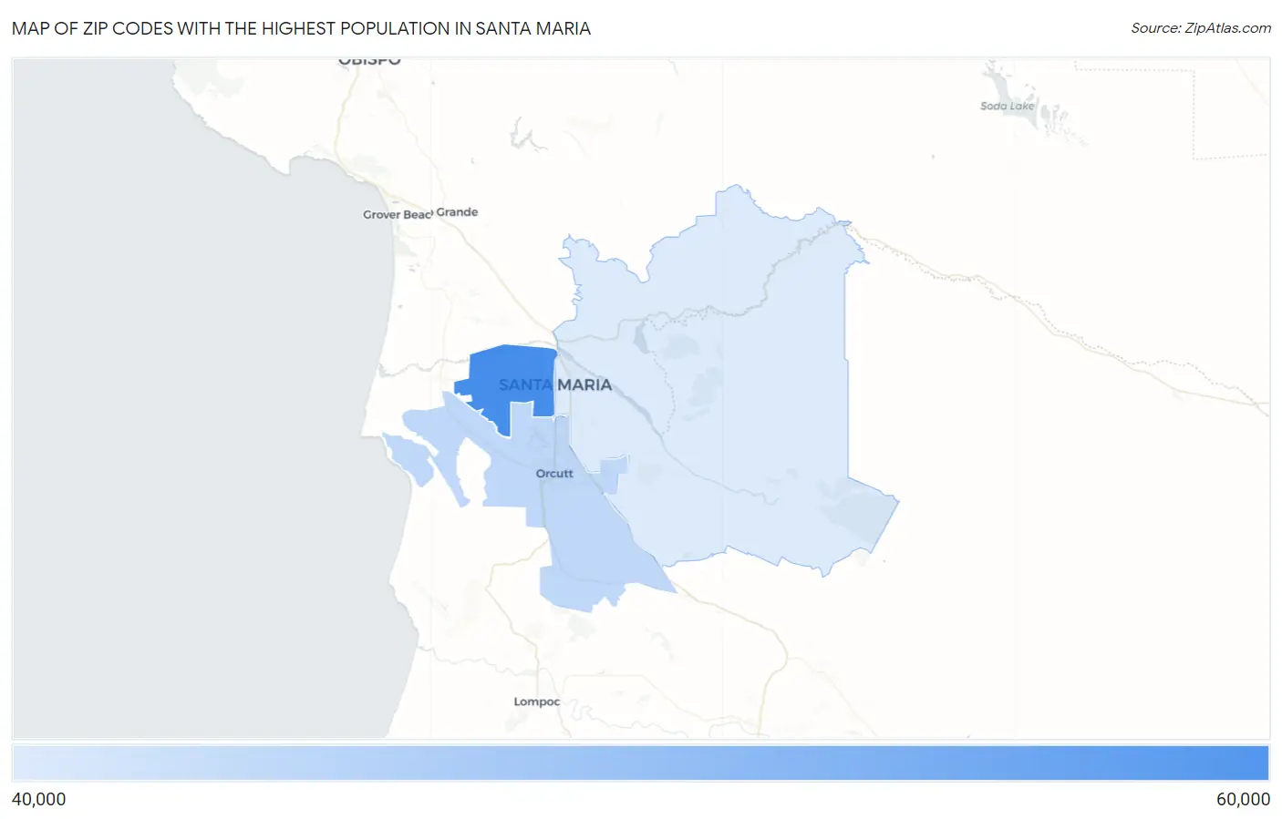 Zip Codes with the Highest Population in Santa Maria Map