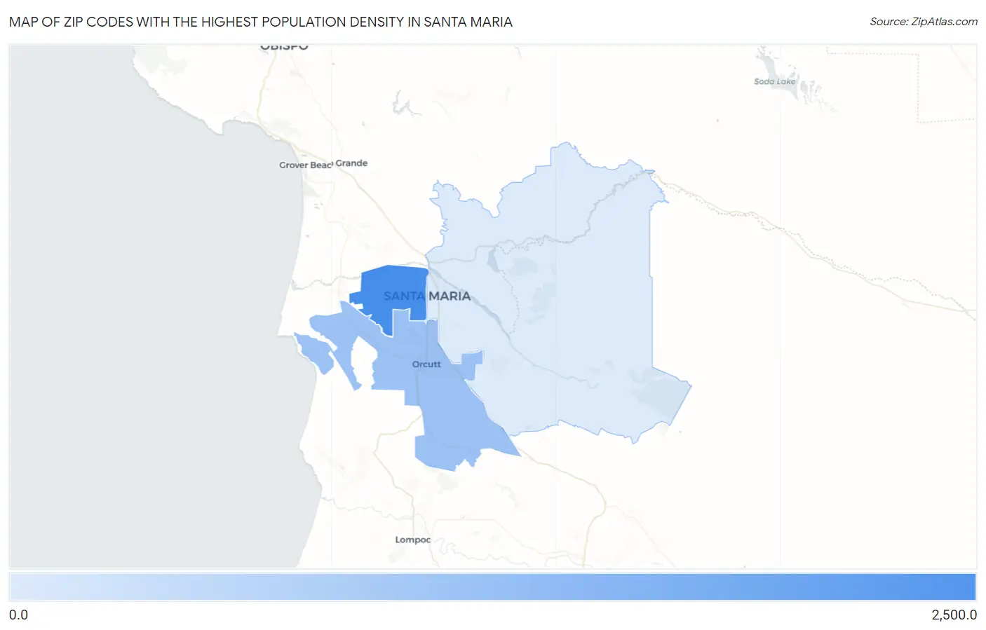 Zip Codes with the Highest Population Density in Santa Maria Map