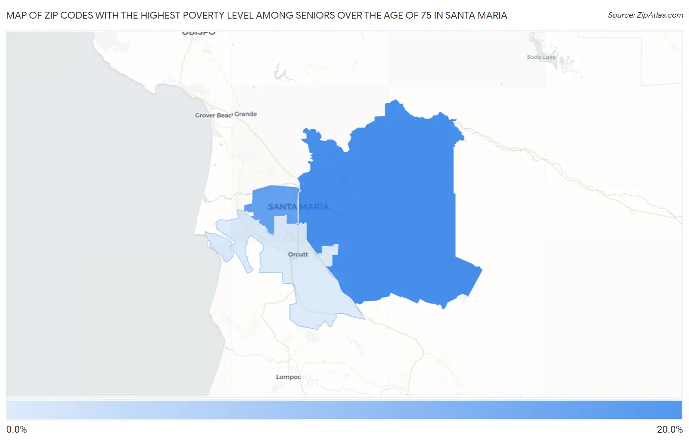 Zip Codes with the Highest Poverty Level Among Seniors Over the Age of 75 in Santa Maria Map