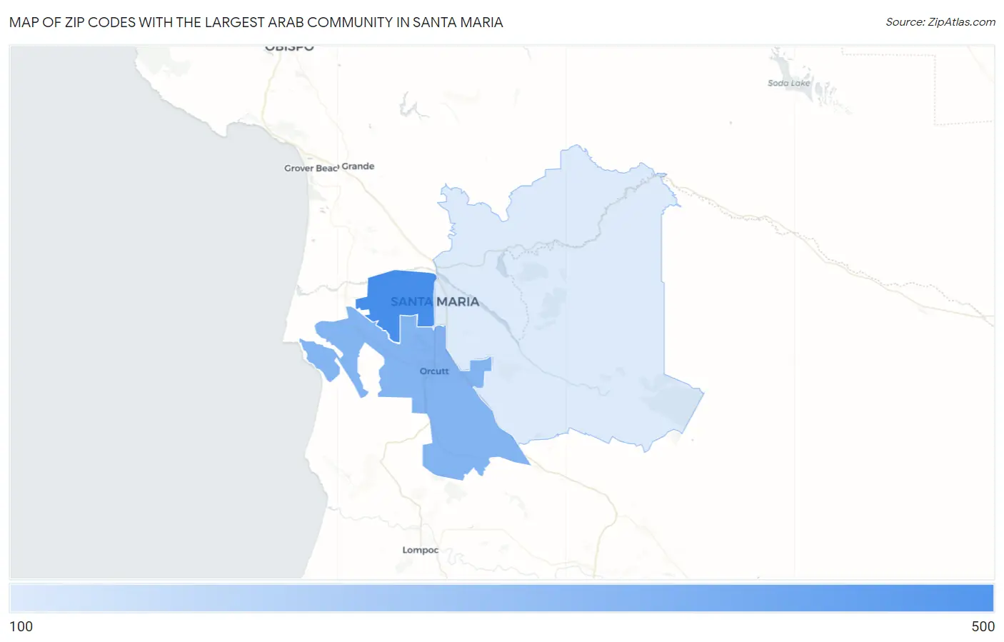 Zip Codes with the Largest Arab Community in Santa Maria Map