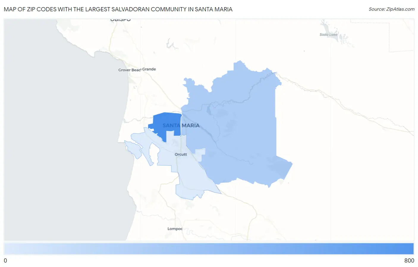 Zip Codes with the Largest Salvadoran Community in Santa Maria Map